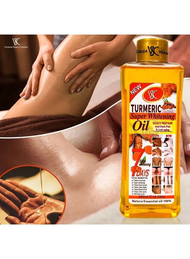 VSC زيت تبييض فائق بالكركم 200 مل لإصلاح الجسم وتبييض البقع وزيت تحت الإبطين الداكنة والفخذين والركب الداكنة والبقع السوداء زيت تبييض 100% زيت أساسي نقي للوجه والجسم - Image 3